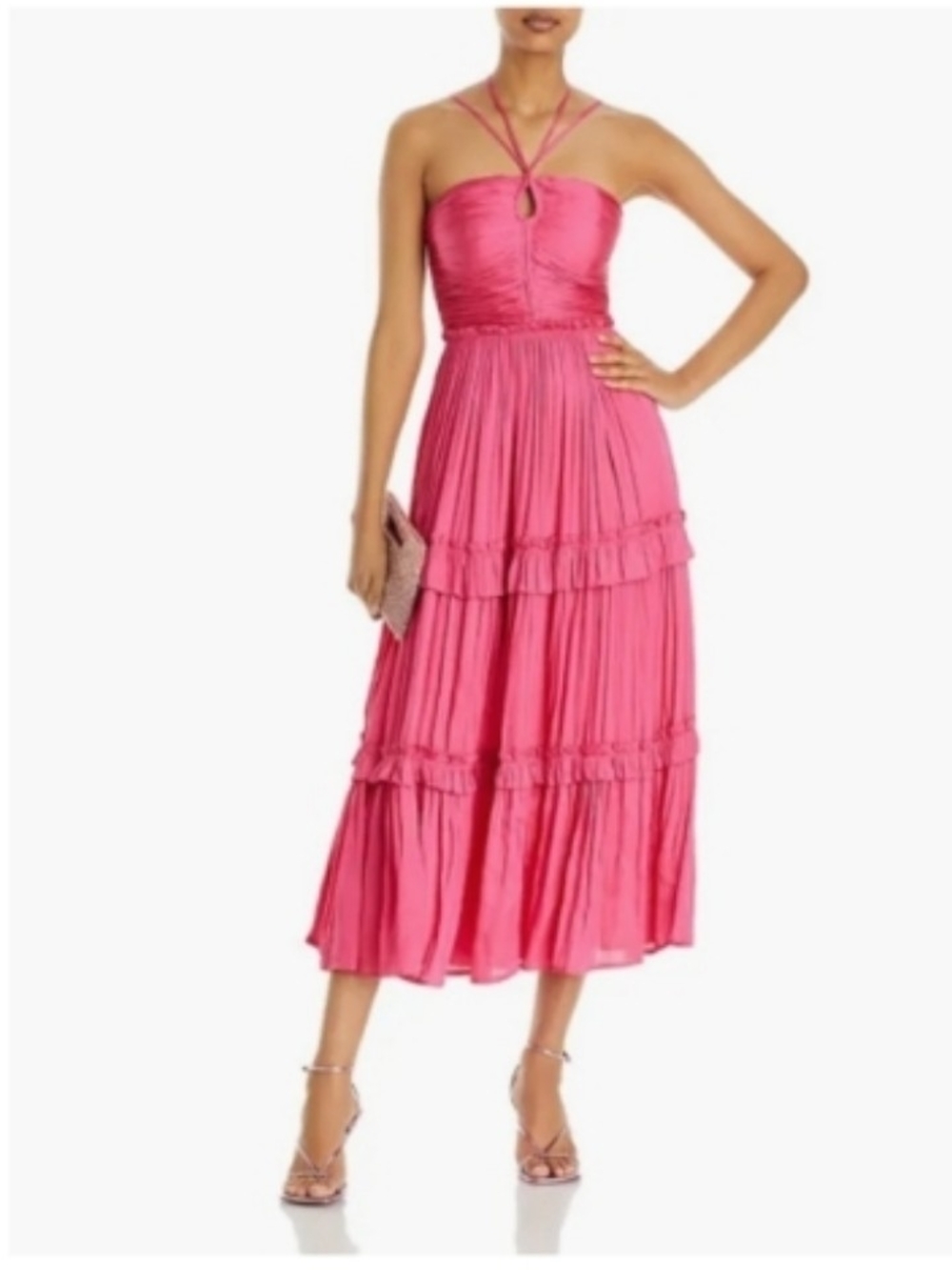 Aqua Pink Tiered Halter Midi Dress XS 🌞